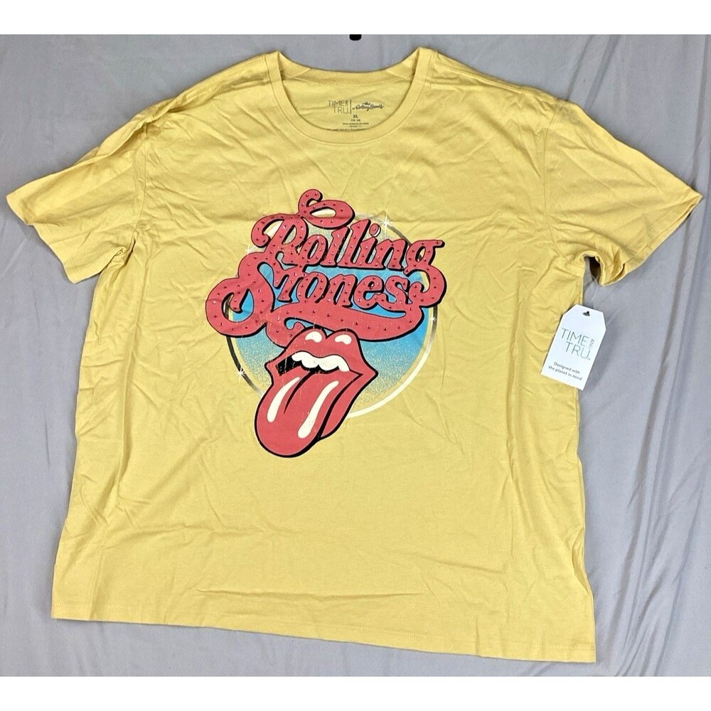 Rolling Stones Tongue Graphic T-Shirt Women’s XL Yellow Bling Rhinestone NWT